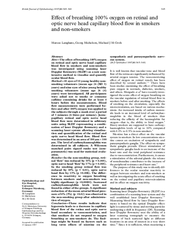 (PDF) Effect of breathing 100% oxygen on retinal and optic nerve head ...