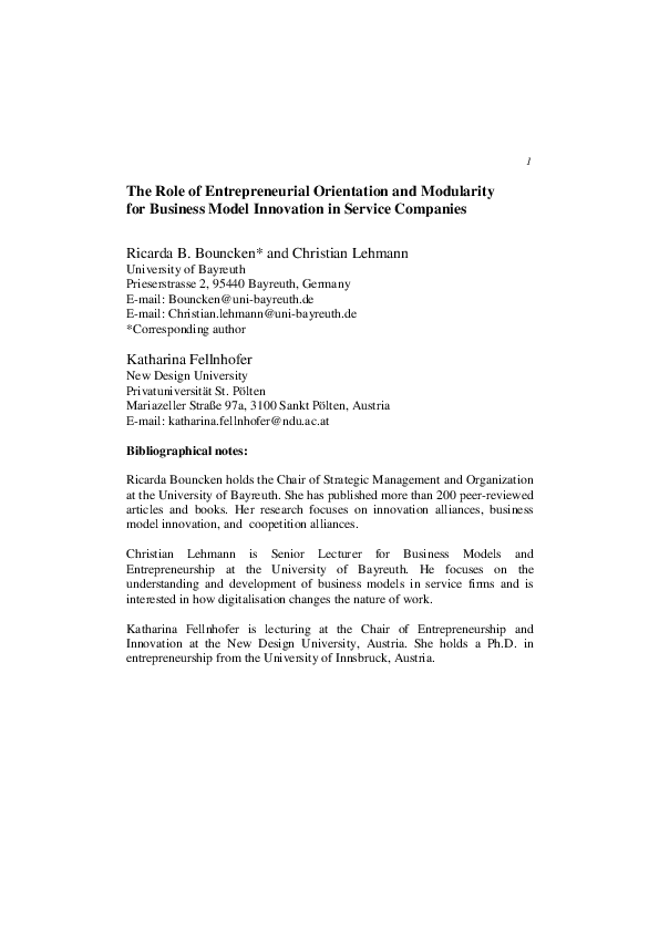 (PDF) The role of entrepreneurial orientation and modularity for ...