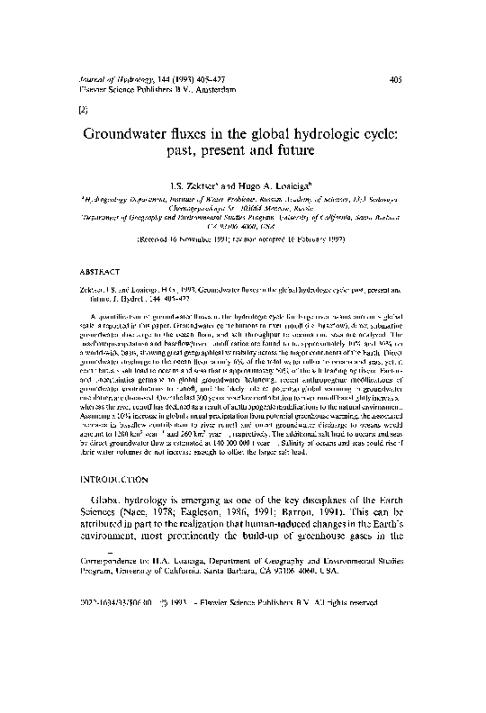 (PDF) Groundwater fluxes in the global hydrologic cycle past, present