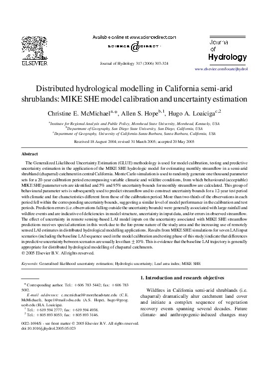 (PDF) Distributed hydrological modelling in California semi-arid ...