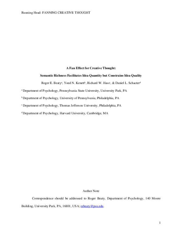 (PDF) A Fan Effect for Creative Thought Semantic Richness Facilitates