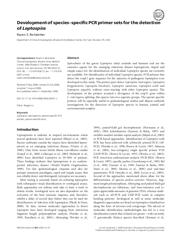 (PDF) Development of species-specific PCR primer sets for the detection ...