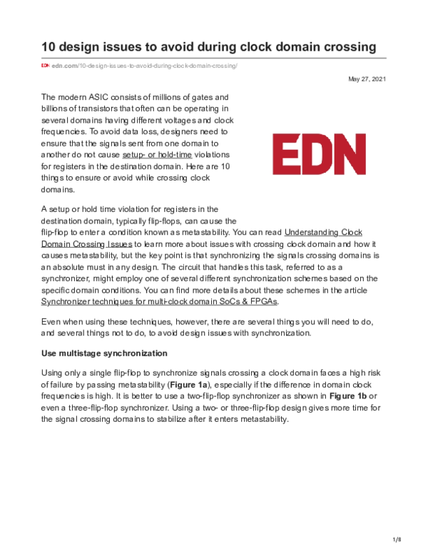 (PDF) 10 design issues to avoid during CDC (Clock Domain Crossing) Deekshith Krishnegowda