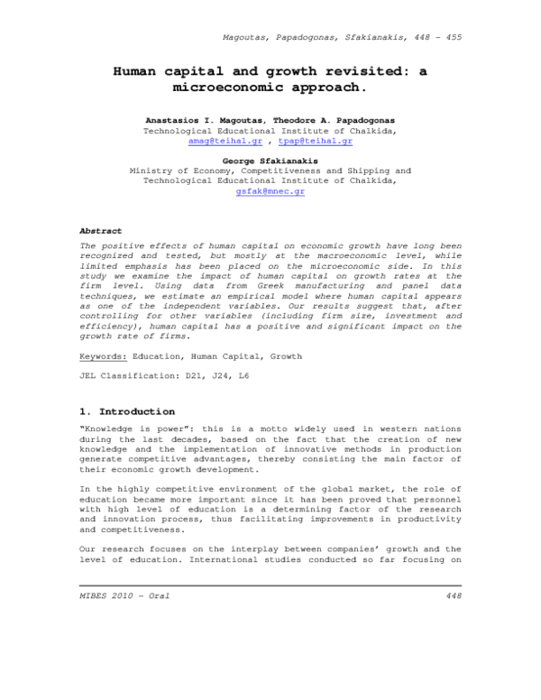 (PDF) Human capital and growth revisited: a microeconomic approach