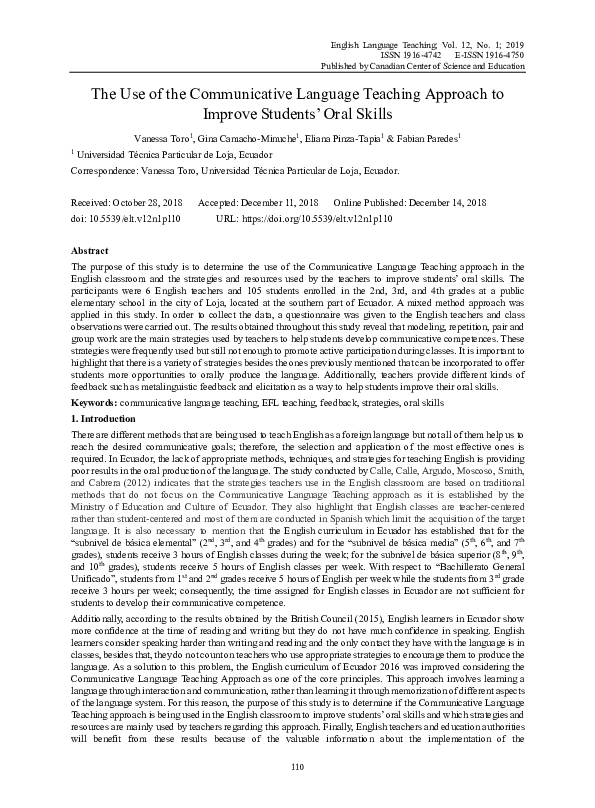 (PDF) The Use of the Communicative Language Teaching Approach to ...