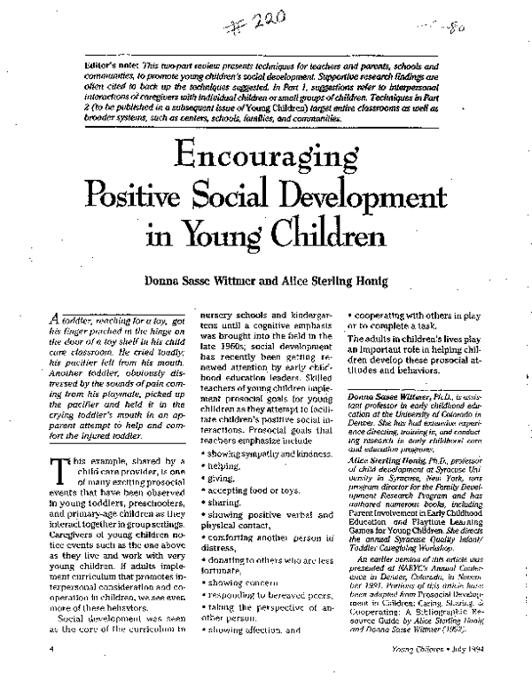 (PDF) Encouraging Positive Social Development in Young Children