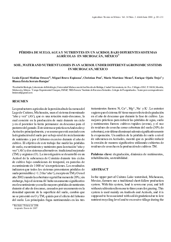 (PDF) Soil, water and nutrient losses in an acrisol under different ...