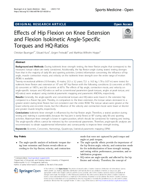 (PDF) Effects of Hip Flexion on Knee Extension and Flexion Isokinetic ...