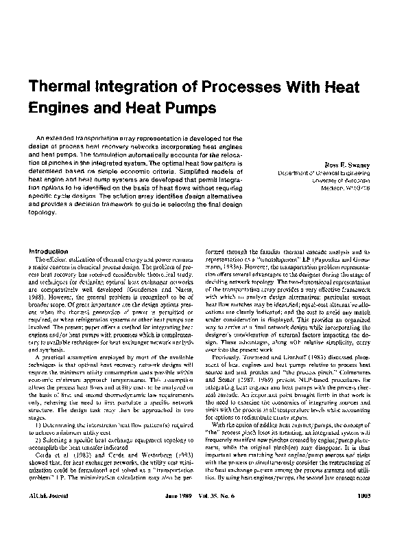 (PDF) Thermal integration of processes with heat engines and heat pumps