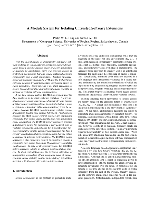 (PDF) A Module System for Isolating Untrusted Software Extensions