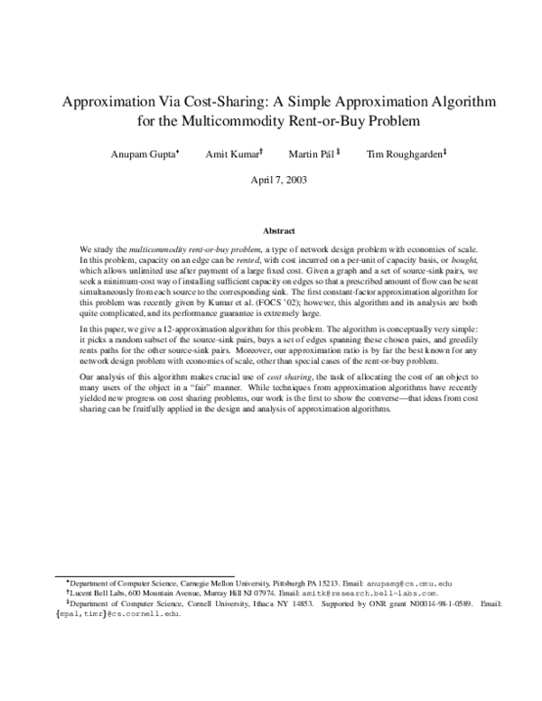 (PDF) Approximation via Cost-Sharing: a Simple Approximation Algorithm ...