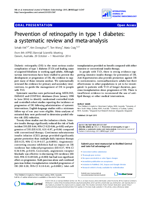 (PDF) Prevention of retinopathy in type 1 diabetes: a systematic review ...
