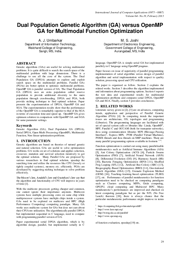 (PDF) Dual Population Genetic Algorithm (GA) versus OpenMP GA for ...