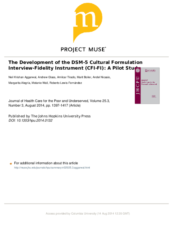 (PDF) The Development of the DSM-5 Cultural Formulation Interview ...