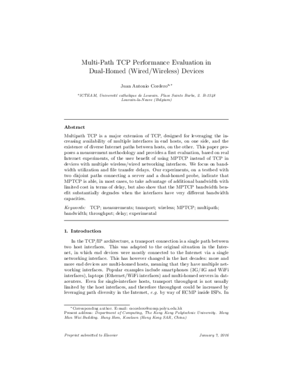 (PDF) Multi-path TCP performance evaluation in dual-homed (wired ...