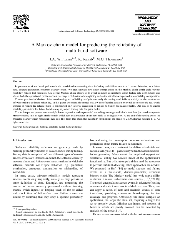(PDF) A Markov chain model for predicting the reliability of multi ...