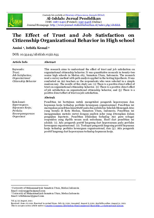 (PDF) The Effect of Trust and Job Satisfaction on Citizenship ...