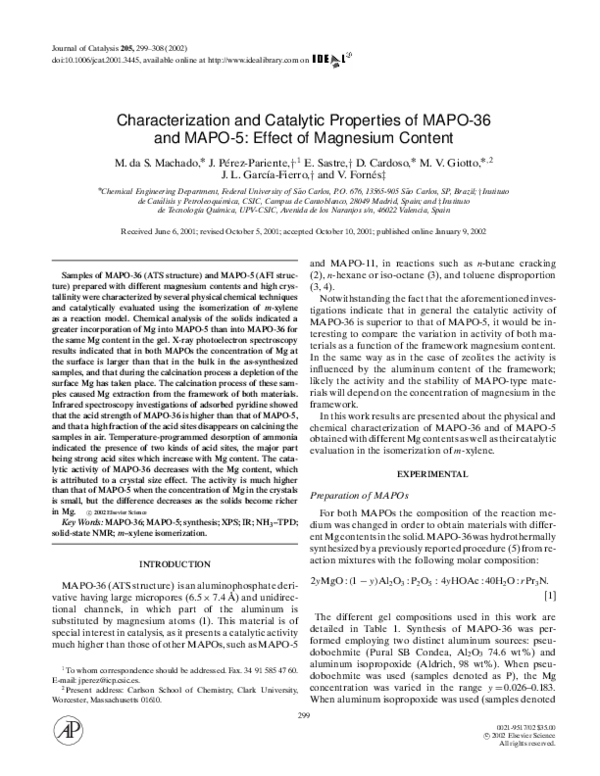 (PDF) Characterization and Catalytic Properties of MAPO-36 and MAPO-5 ...