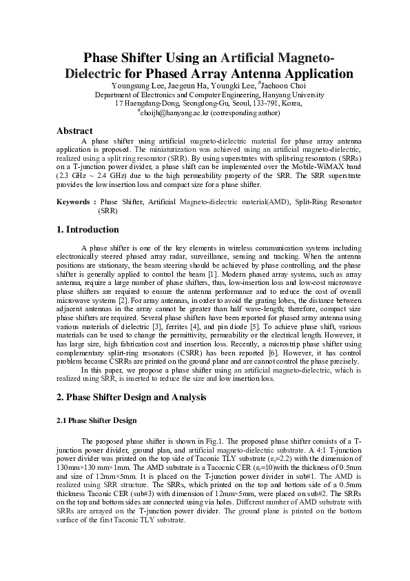 (PDF) Phase shifter using an artificial magneto-dielectric for beam ...