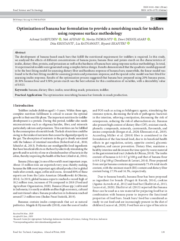 (PDF) Optimization of banana bar formulation to provide a nourishing