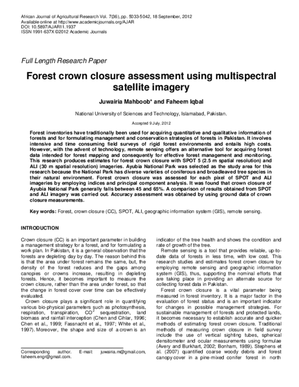 (PDF) Forest crown closure assessment using multispectral satellite imagery