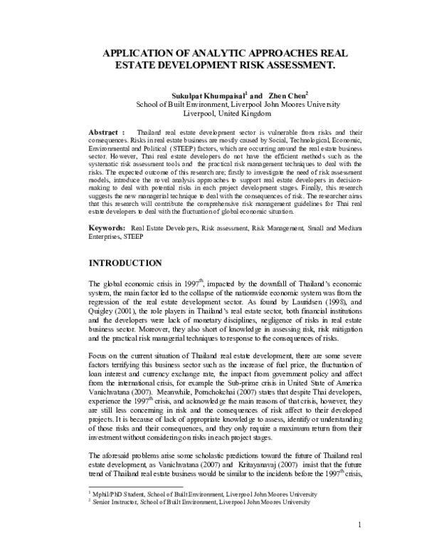 (PDF) Application of Analytic Approaches Real Estate Development Risk ...