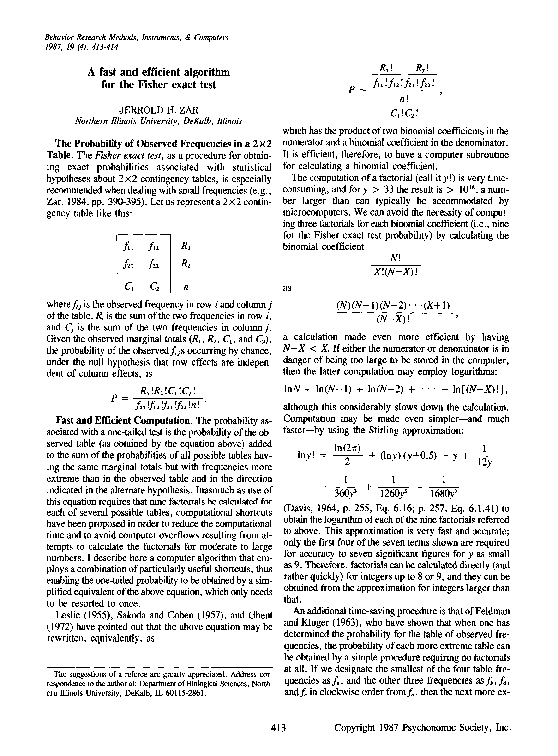 (PDF) A fast and efficient algorithm for the Fisher exact test