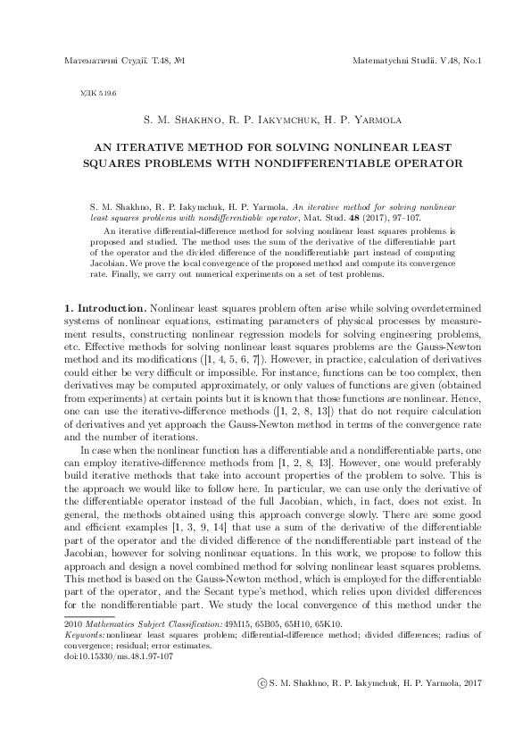 (PDF) An iterative method for solving nonlinear least squares problems ...