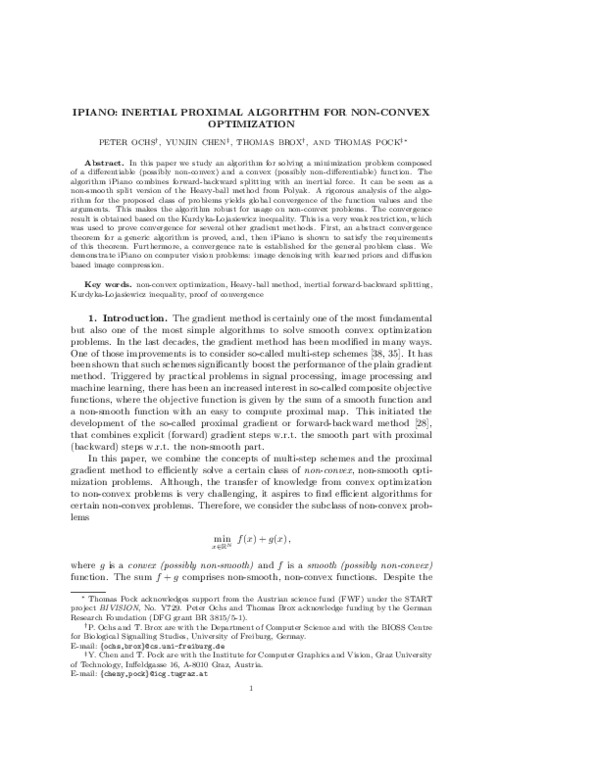 (PDF) iPiano: Inertial proximal algorithm for nonconvex optimization