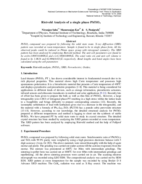 (PDF) Rietveld Analysis of a single phase PbTiO3