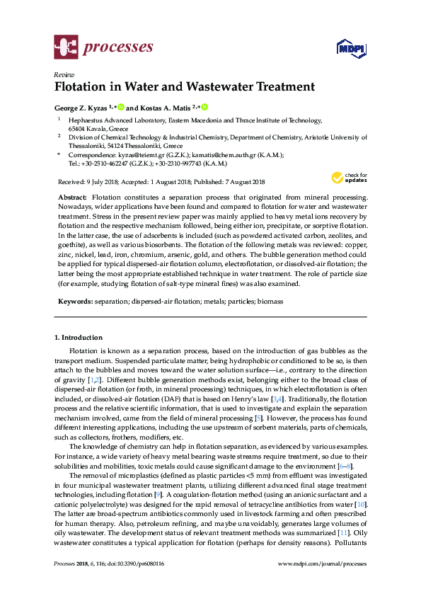 (PDF) Flotation in Water and Wastewater Treatment