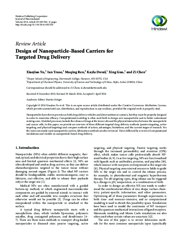 (PDF) Design of Nanoparticle-Based Carriers for Targeted Drug Delivery