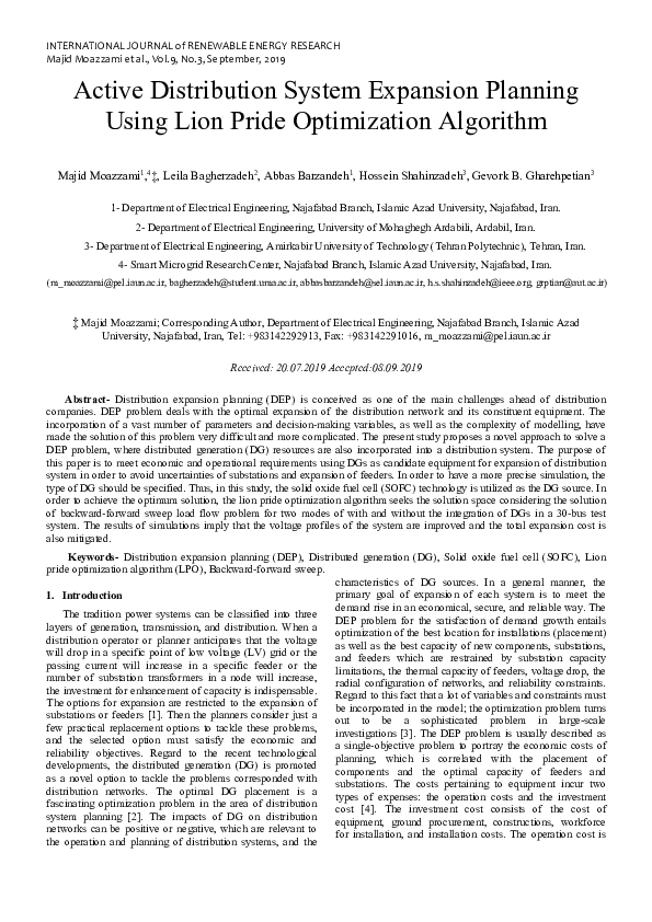 (PDF) Active Distribution System Expansion Planning Using Lion Pride ...