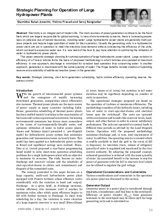 (PDF) Strategic Planning for Operation of Large Hydropower Plants