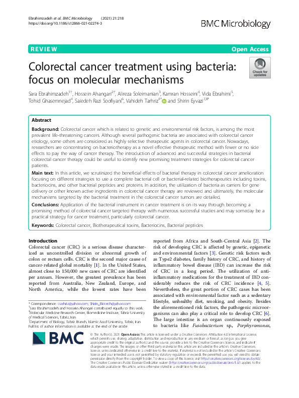 (PDF) Colorectal cancer treatment using bacteria: focus on molecular ...