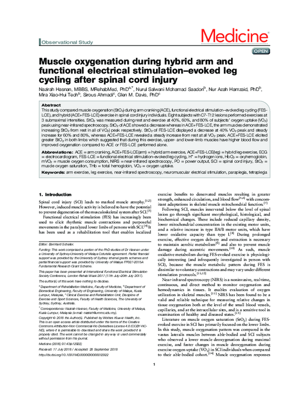 (PDF) Muscle oxygenation during hybrid arm and functional electrical ...