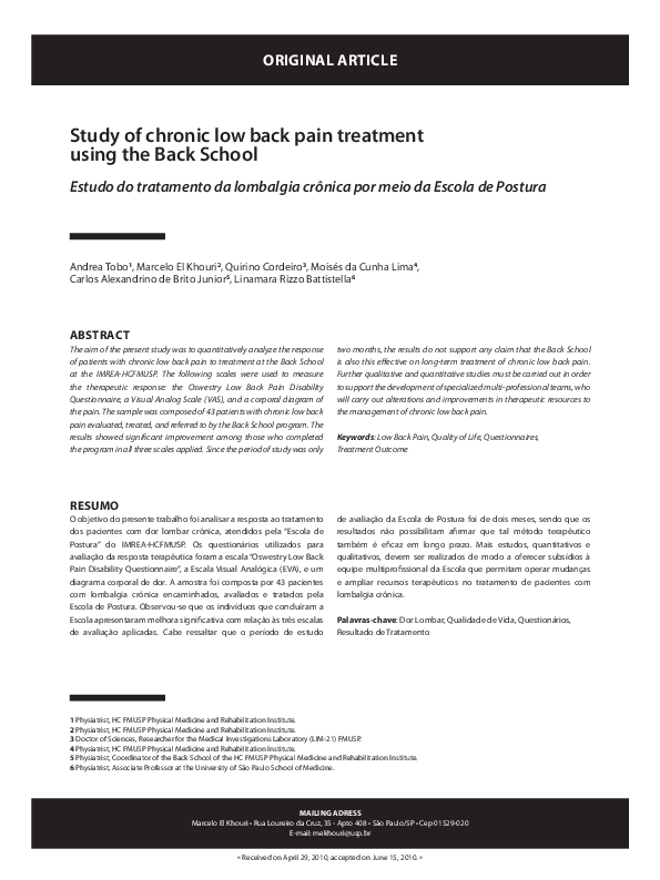 (PDF) Study of chronic low back pain treatment using the Back School