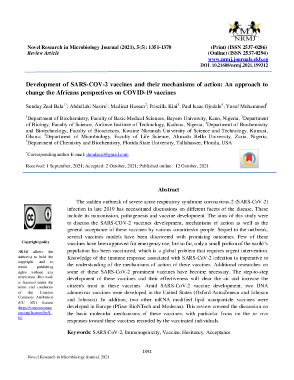 (PDF) Development of SARS-COV-2 vaccines and their mechanisms of action ...