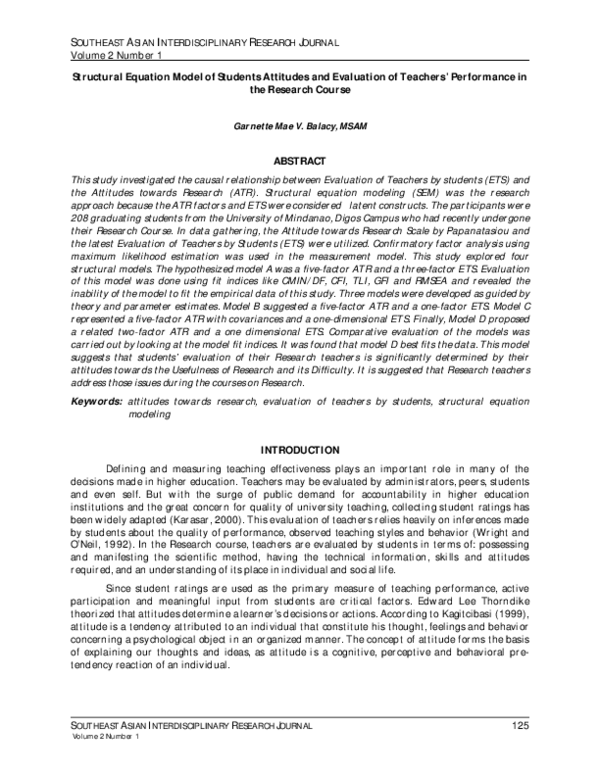 (PDF) Structural Equation Model of Students Attitudes and Evaluation of ...