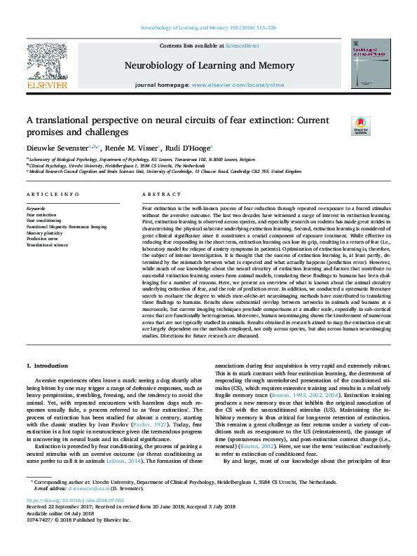 (PDF) A translational perspective on neural circuits of fear extinction ...