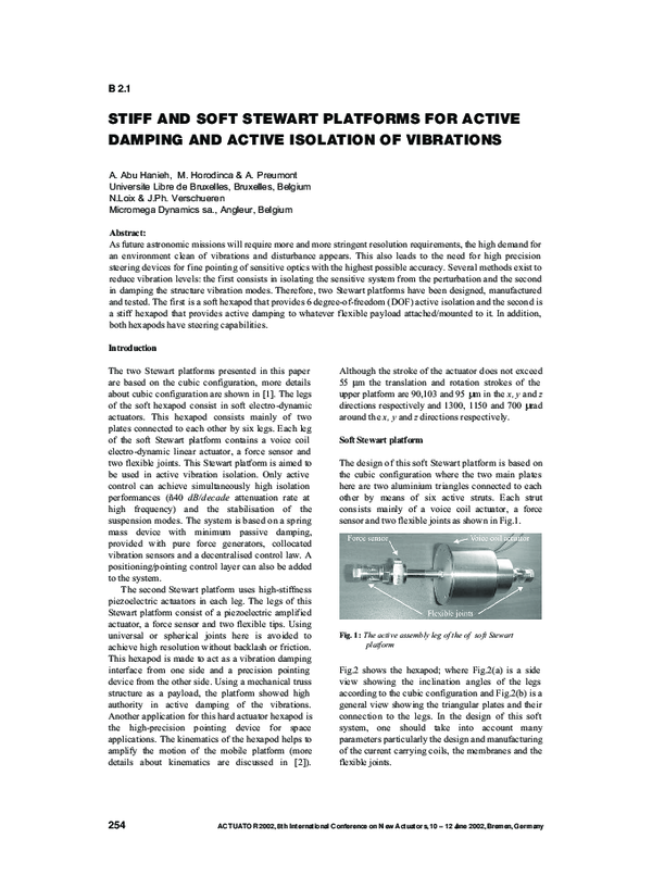 (PDF) Stiff and Soft Stewart Platforms for Active Damping and Active