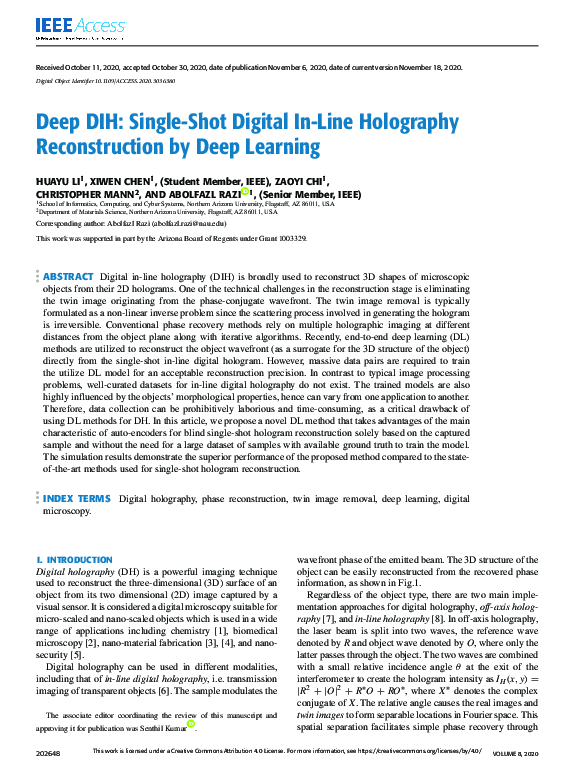(PDF) Deep DIH: Single-Shot Digital In-Line Holography Reconstruction ...