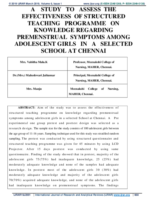 (PDF) A STUDY TO ASSESS THE EFFECTIVENESS OF STRUCTURED TEACHING ...