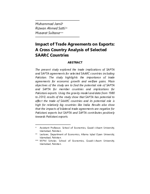 (PDF) Impact of Trade Agreements on Exports : A Cross Country Analysis ...