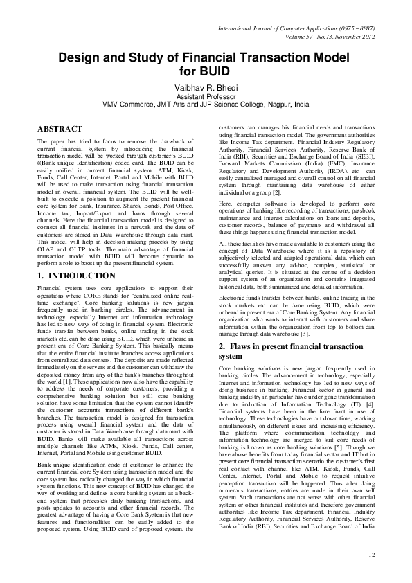 (PDF) Design and Study of Financial Transaction Model for BUID