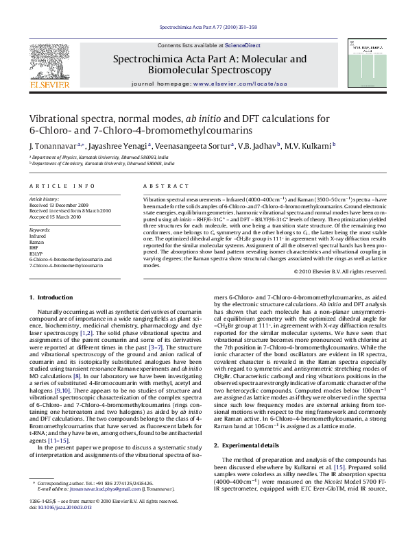 (PDF) Vibrational spectra, normal modes, ab initio and DFT calculations ...