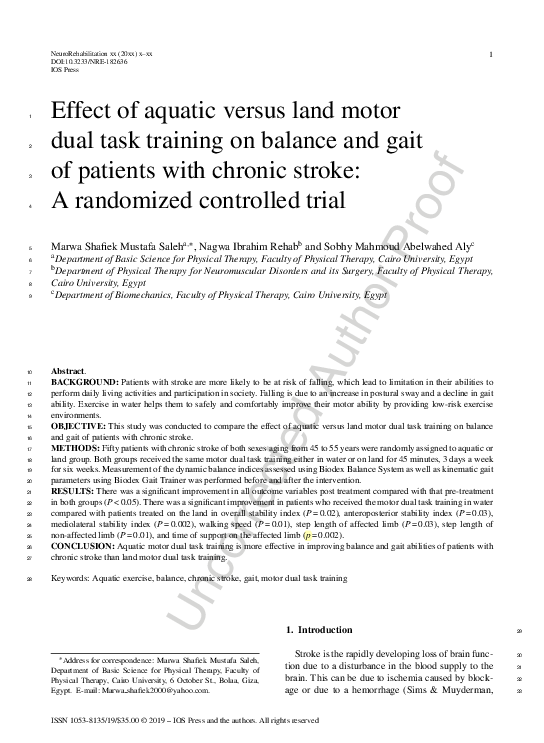 (PDF) Effect of aquatic versus land motor dual task training on balance ...
