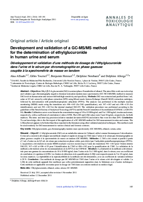 (PDF) Development and validation of a GC-MS/MS method for the ...