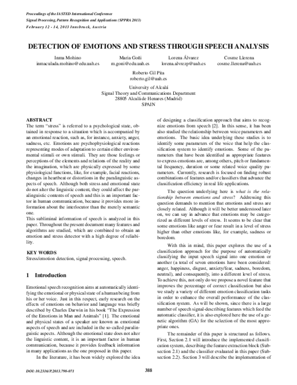 (PDF) Detection of Emotions and Stress through Speech Analysis