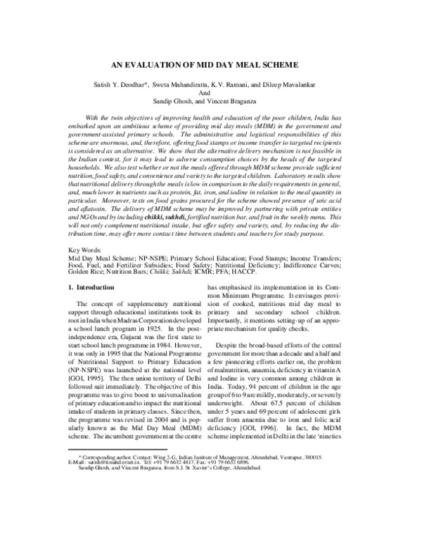 (PDF) An Evaluation Of Mid -Day Meal Scheme